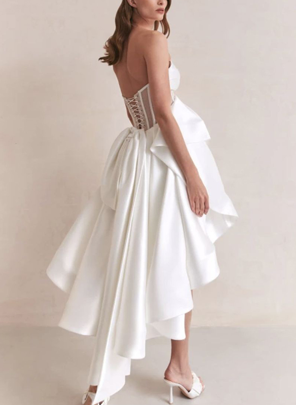 A-Line Sweetheart Sleeveless Asymmetrical Satin Wedding Dresses