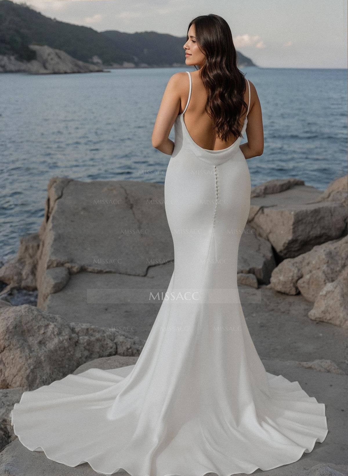 Beach/Boho Mermaid V-Neck Sleeveless Sweep Train Wedding Dresses