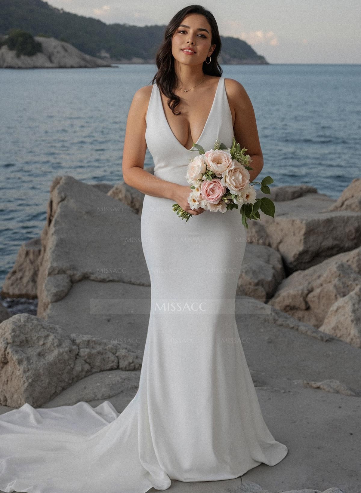 Beach/Boho Mermaid V-Neck Sleeveless Sweep Train Wedding Dresses