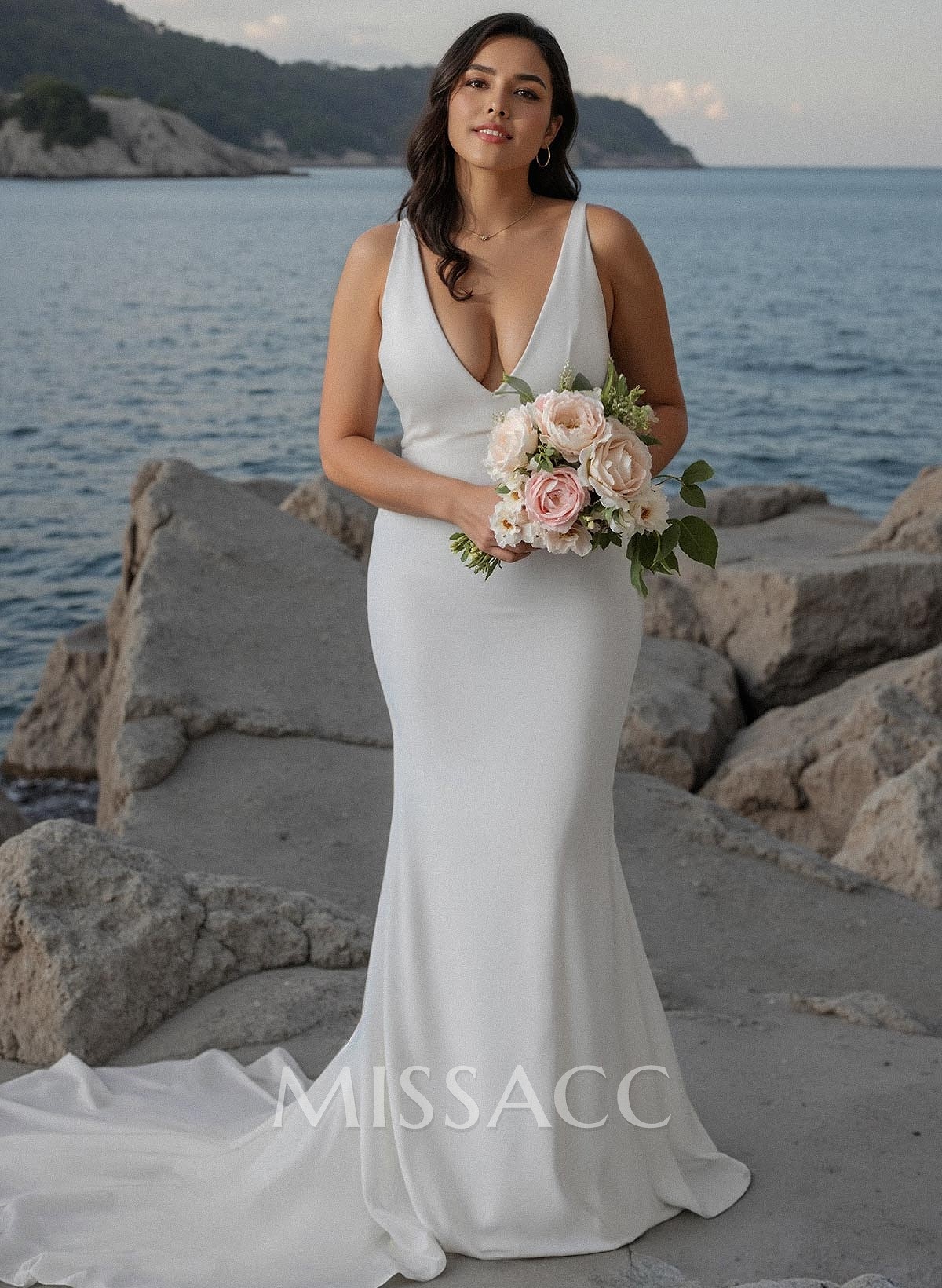 Beach/Boho Mermaid V-Neck Sleeveless Sweep Train Wedding Dresses Beach/Boho Mermaid V-Neck Sleeveless Sweep Train Wedding Dresses