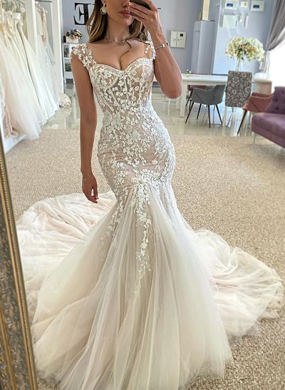 Trumpet/Mermaid Sweetheart Sleeveless Lace/Tulle Wedding Dresses