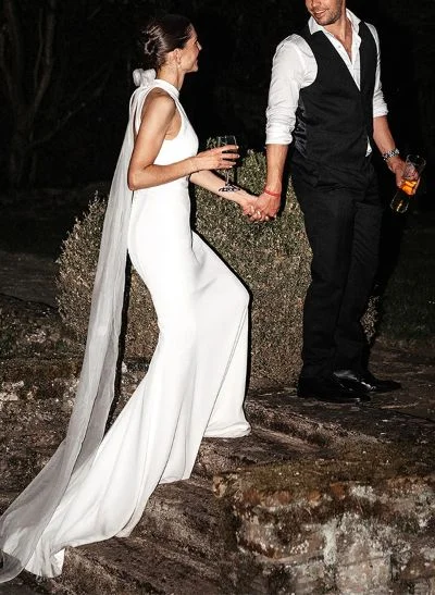 Sheath/Column Halter Sleeveless Sweep Train Wedding Dresses