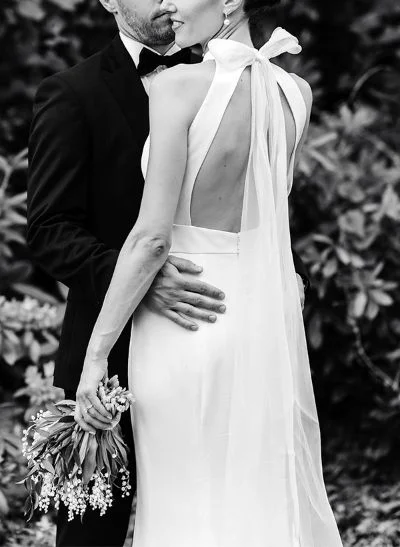Sheath/Column Halter Sleeveless Sweep Train Wedding Dresses