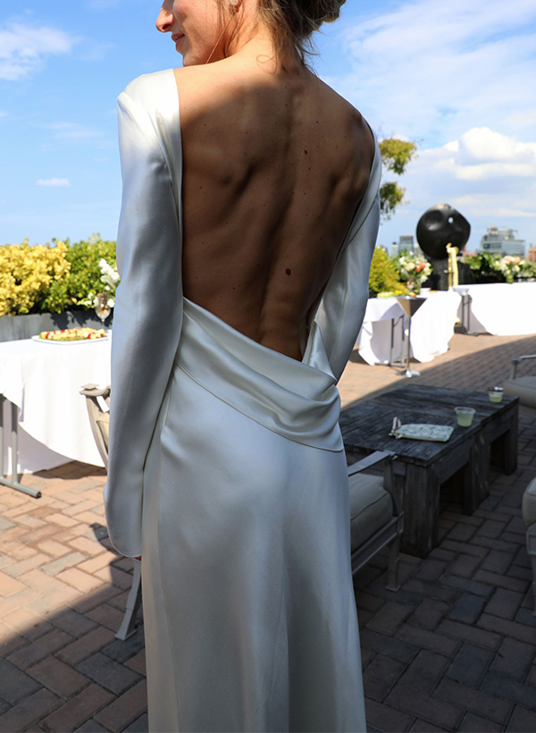 Sheath/Column Long Sleeves Floor-Length Satin Wedding Dresses