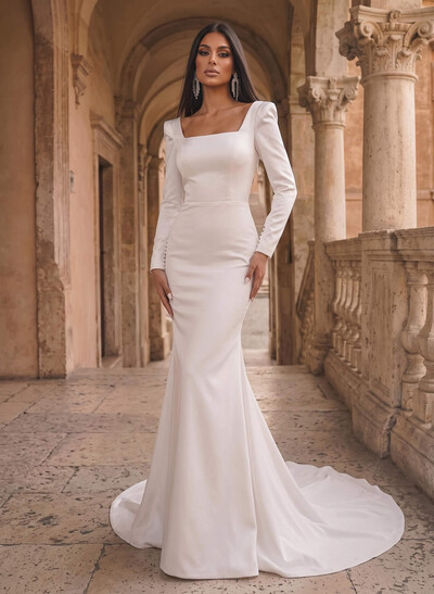 Trumpet/Mermaid Square Neckline Long Sleeves Wedding Dresses