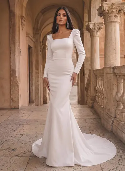 Trumpet/Mermaid Square Neckline Long Sleeves Wedding Dresses