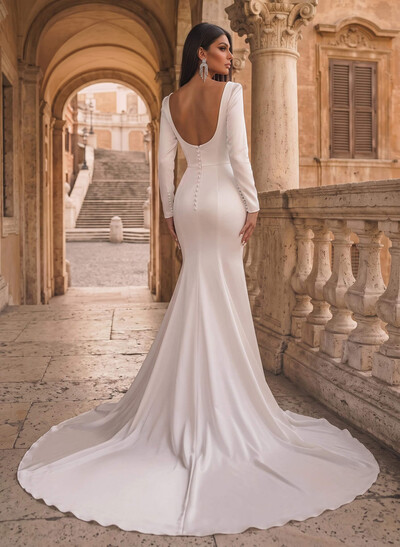 Trumpet/Mermaid Square Neckline Long Sleeves Wedding Dresses
