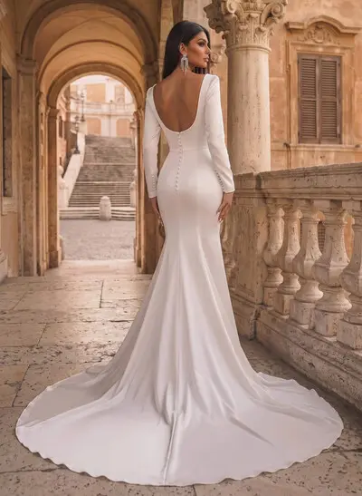 Trumpet/Mermaid Square Neckline Long Sleeves Wedding Dresses