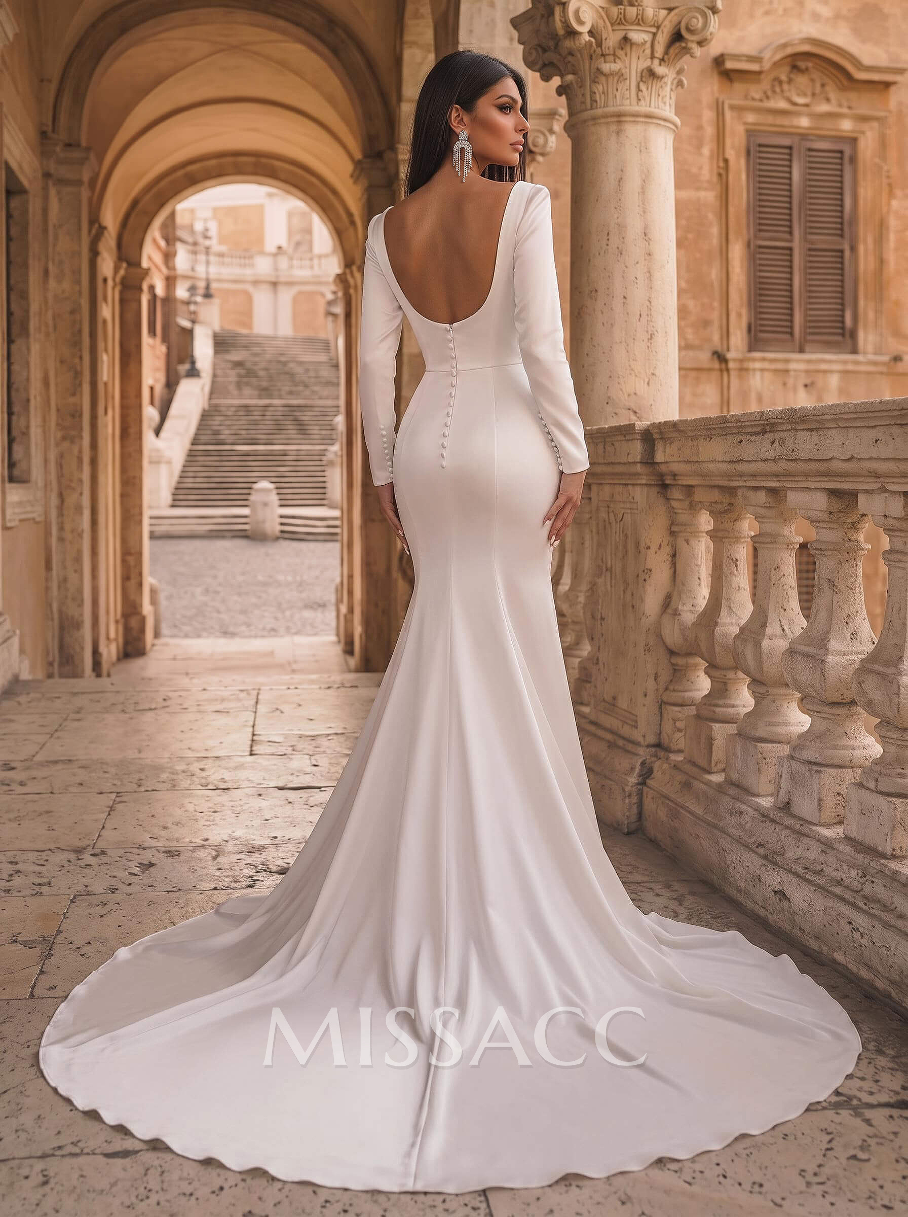 Trumpet/Mermaid Square Neckline Long Sleeves Wedding Dresses