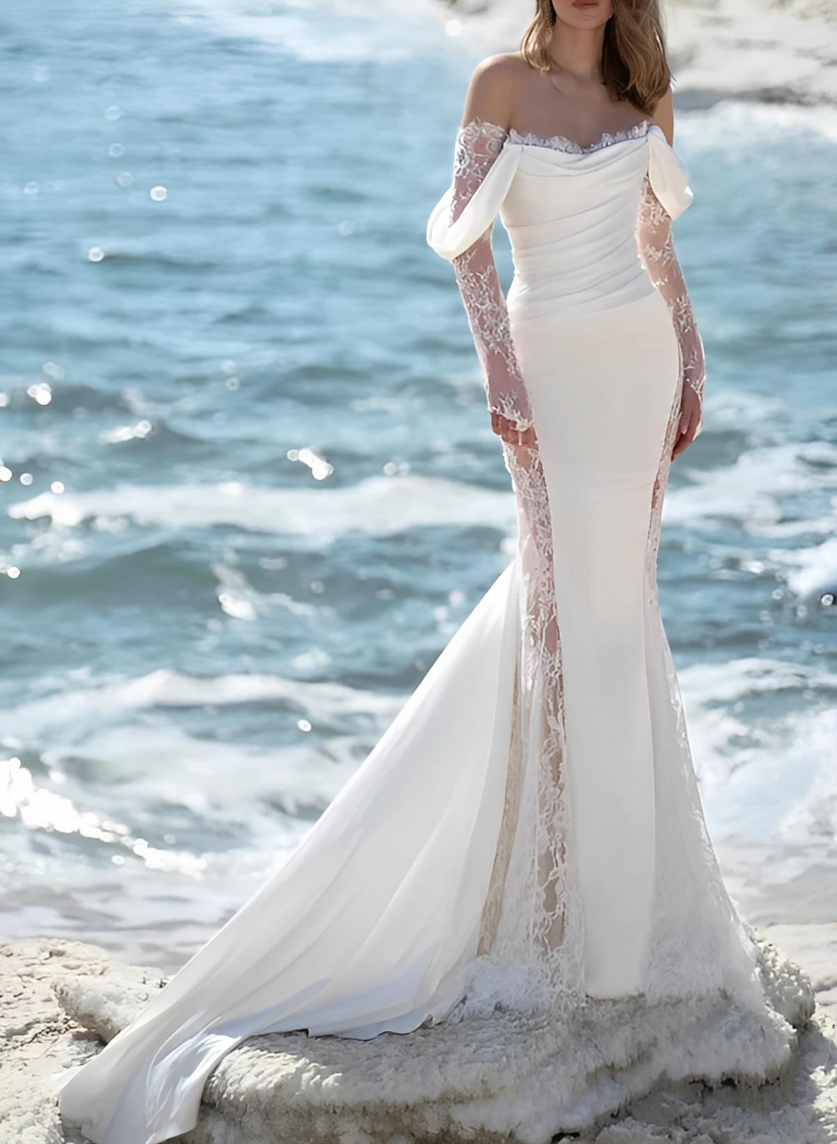 Beach/Boho Mermaid Off-The-Shoulder Sleeveless Wedding Dresses With Lace