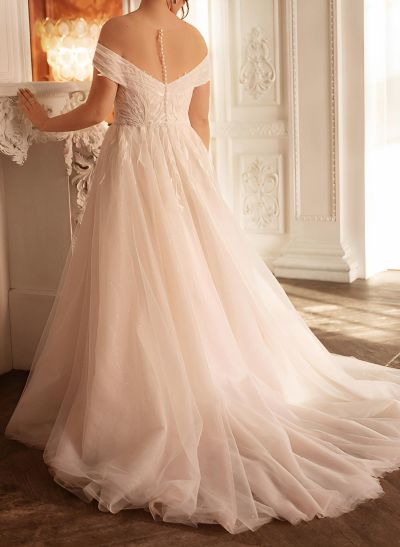 Plus Size Off-The-Shoulder Lace/Tulle Wedding Dresses