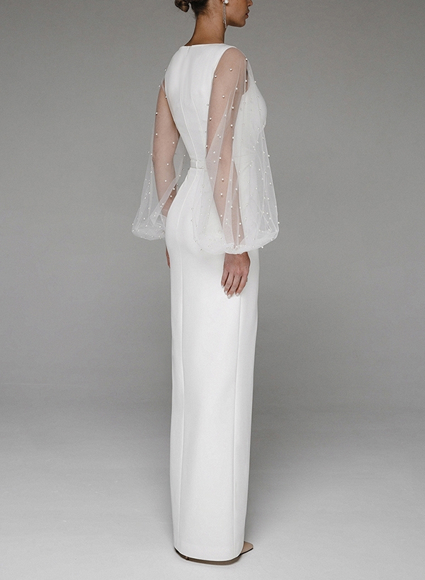 Sheath/Column V-Neck Long Sleeves Floor-Length Wedding Dresses