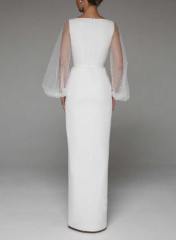 Sheath/Column V-Neck Long Sleeves Floor-Length Wedding Dresses