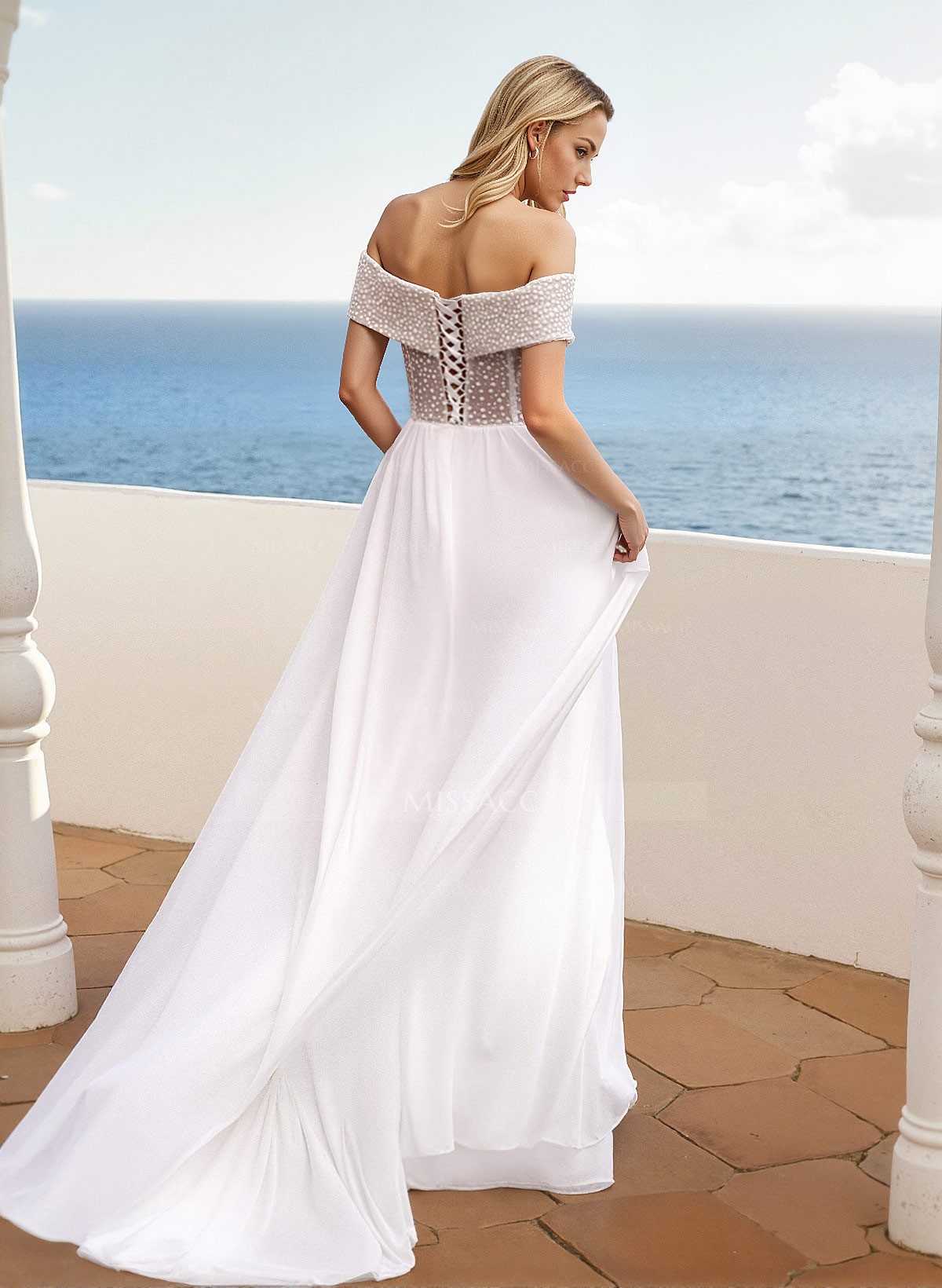 A-Line Off-The-Shoulder Sleeveless Sweep Train Lace/Tulle Wedding Dresses