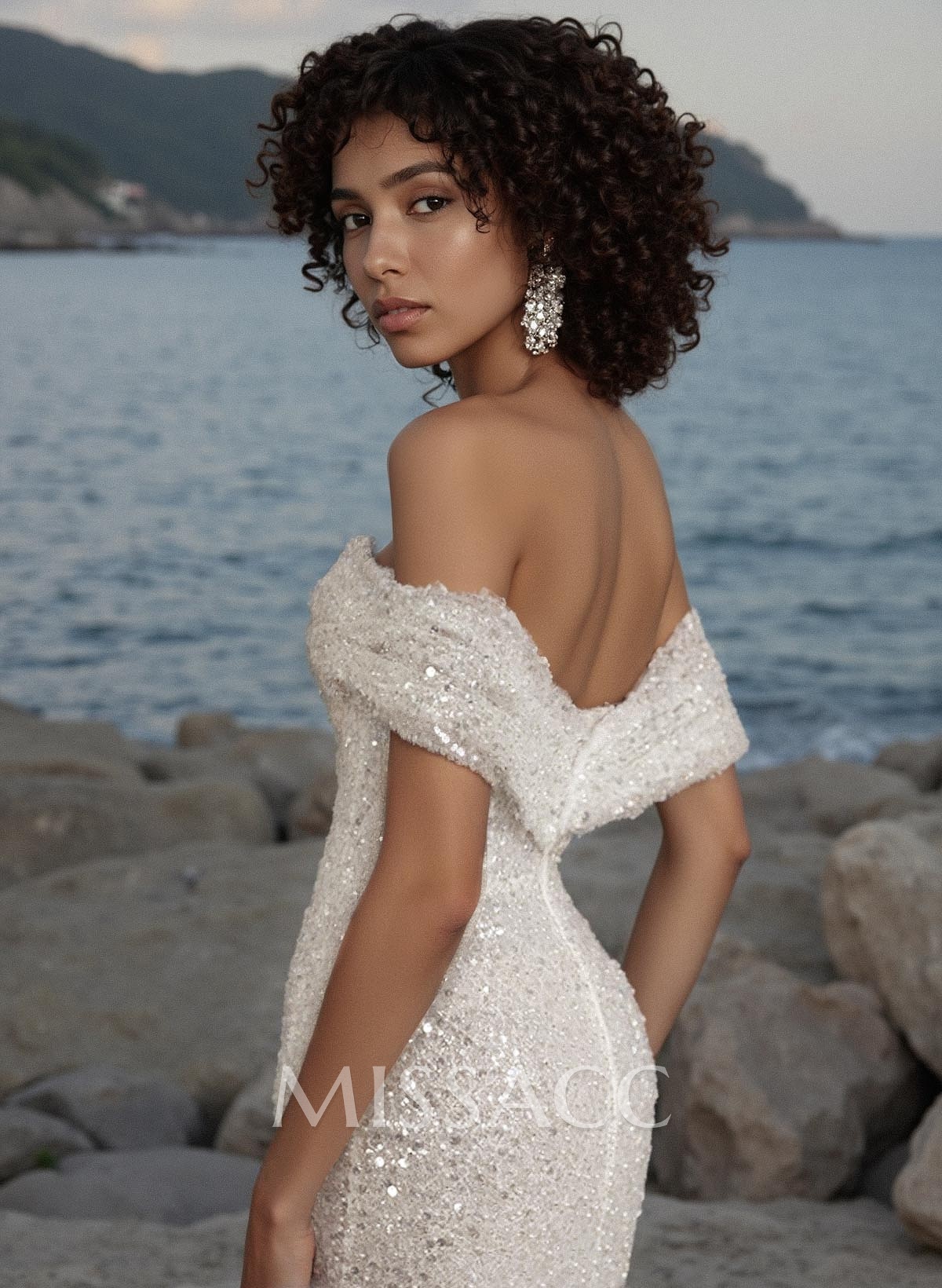Trumpet/Mermaid Off-The-Shoulder Long Sleeves Sequined Wedding Dresses Trumpet/Mermaid Off-The-Shoulder Long Sleeves Sequined Wedding Dresses