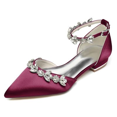 Ankle Strap Heel Point Toe Wedding Shoes With Rhinestone