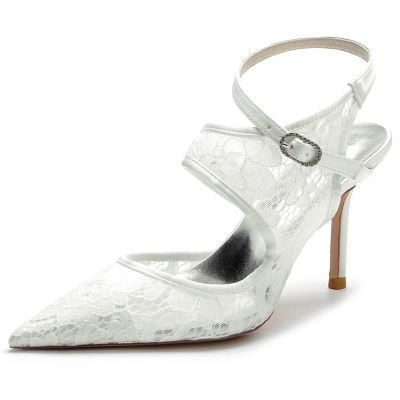 Slingback Heel Silk Like Satin/Lace Wedding Shoes