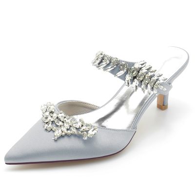 Slingback Heel Silk Like Satin Wedding Shoes With Rhinestone