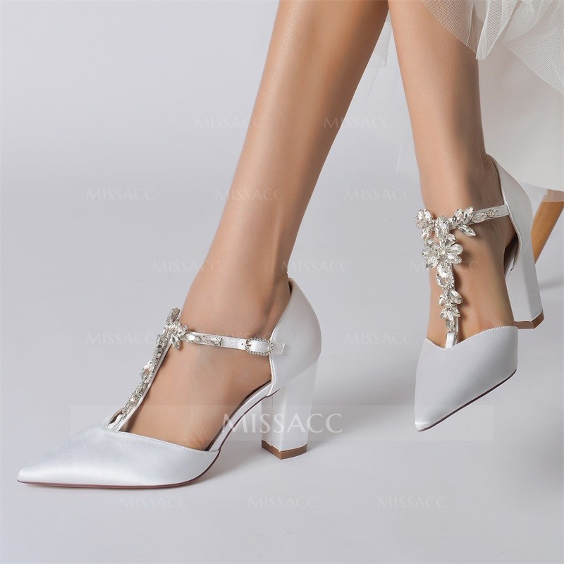 T-Strap Heel Point Toe Wedding Shoes With Rhinestone