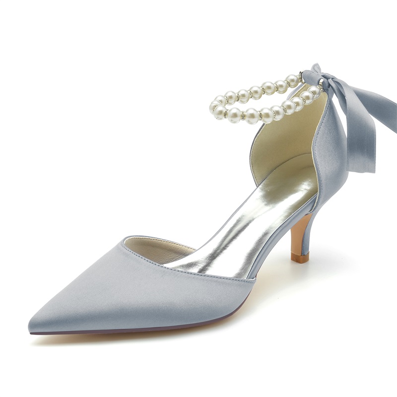 Ankle Strap Heel Silk Like Satin Wedding Shoes For Women