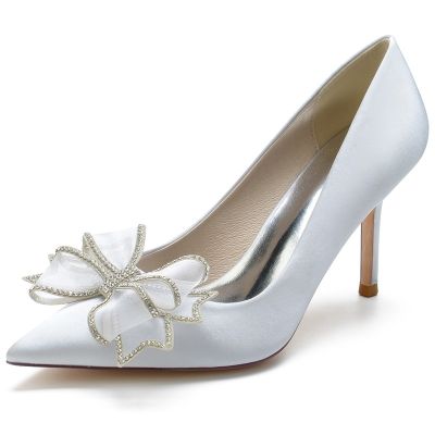 Point Toe Stiletto Heel Silk Like Satin Wedding Shoes With Bowknot