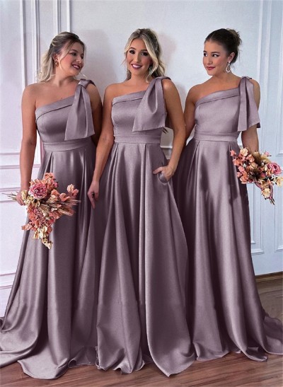 One-Shoulder A-Line Satin Bridesmaid Dresses With Pockets One-Shoulder A-Line Satin Bridesmaid Dresses With Pockets