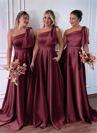 One-Shoulder A-Line Satin Bridesmaid Dresses With Pockets One-Shoulder A-Line Satin Bridesmaid Dresses With Pockets