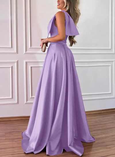 One-Shoulder A-Line Satin Bridesmaid Dresses With Pockets