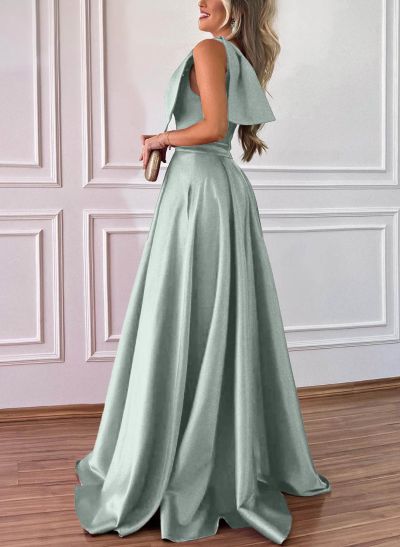 One-Shoulder A-Line Satin Bridesmaid Dresses With Pockets