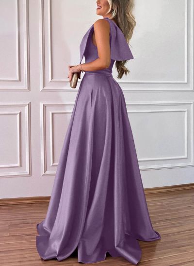 One-Shoulder A-Line Satin Bridesmaid Dresses With Pockets