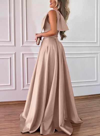 One-Shoulder A-Line Satin Bridesmaid Dresses With Pockets