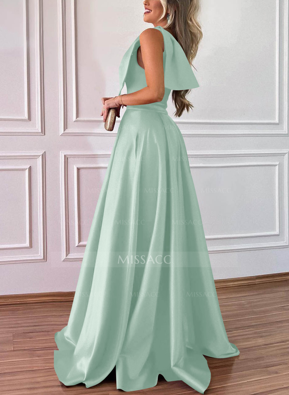 One-Shoulder A-Line Satin Bridesmaid Dresses With Pockets