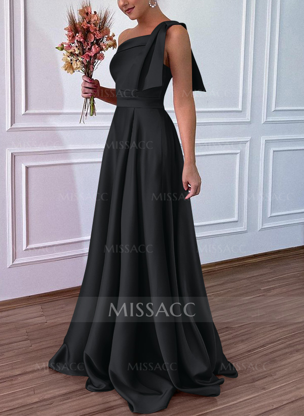 One-Shoulder A-Line Satin Bridesmaid Dresses With Pockets