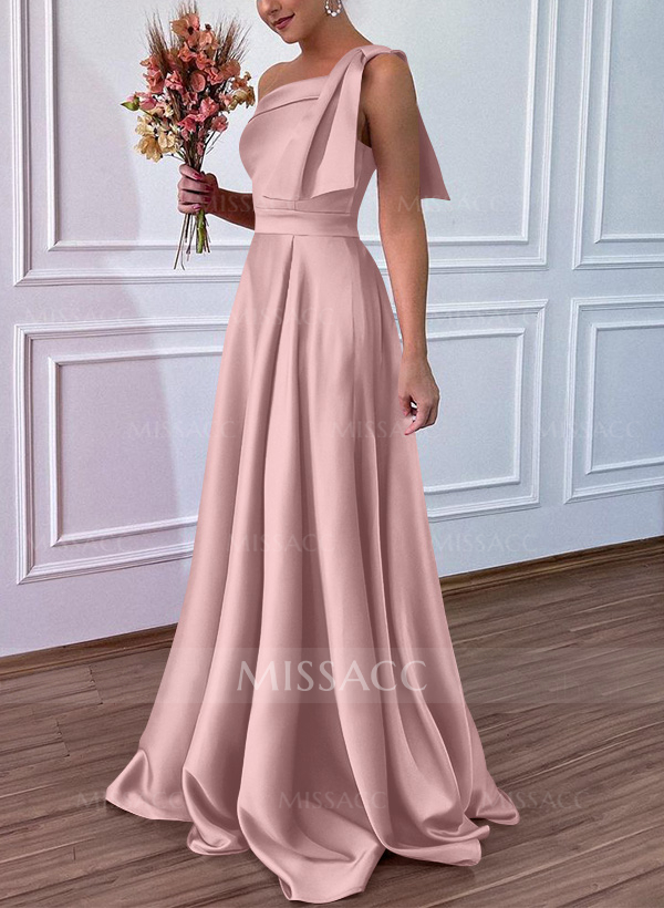 One-Shoulder A-Line Satin Bridesmaid Dresses With Pockets