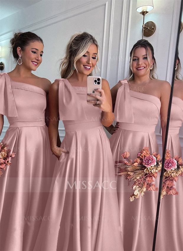 One-Shoulder A-Line Satin Bridesmaid Dresses With Pockets