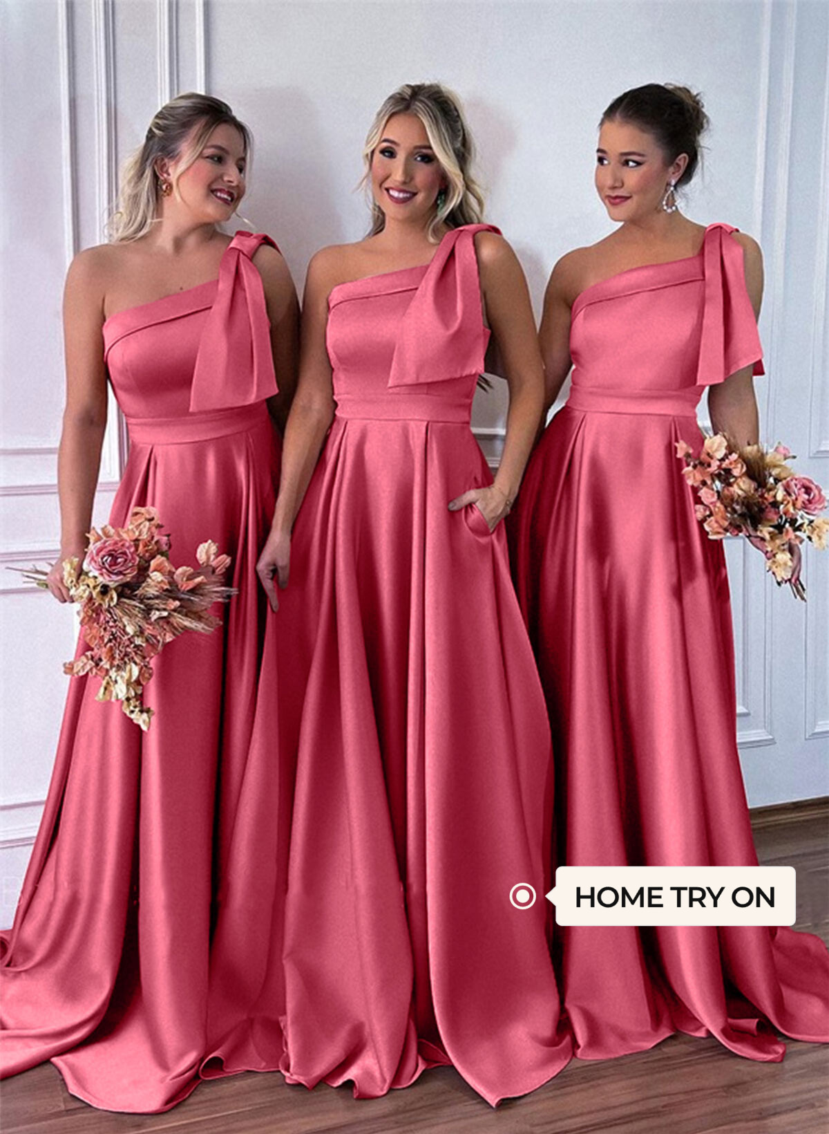 One-Shoulder A-Line Satin Bridesmaid Dresses With Pockets