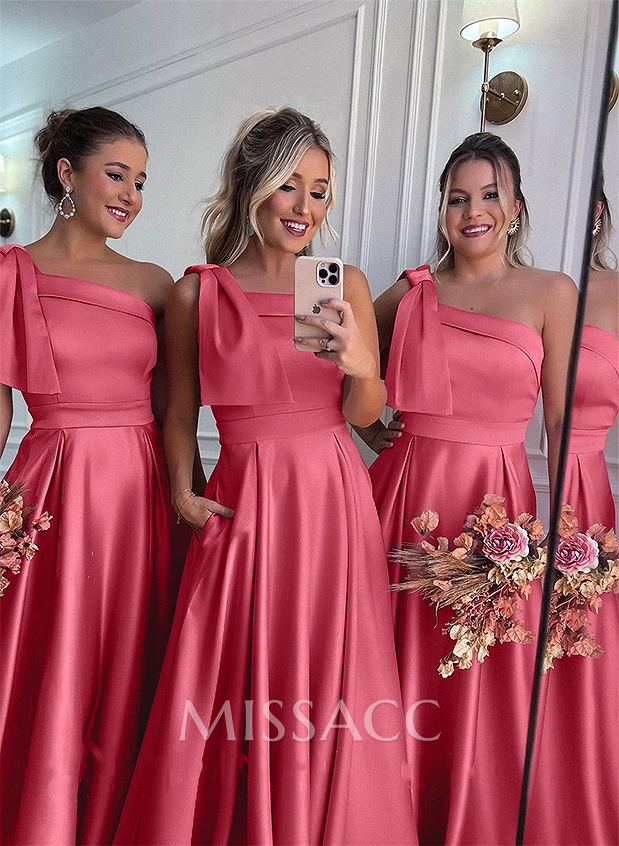 One-Shoulder A-Line Satin Bridesmaid Dresses With Pockets One-Shoulder A-Line Satin Bridesmaid Dresses With Pockets