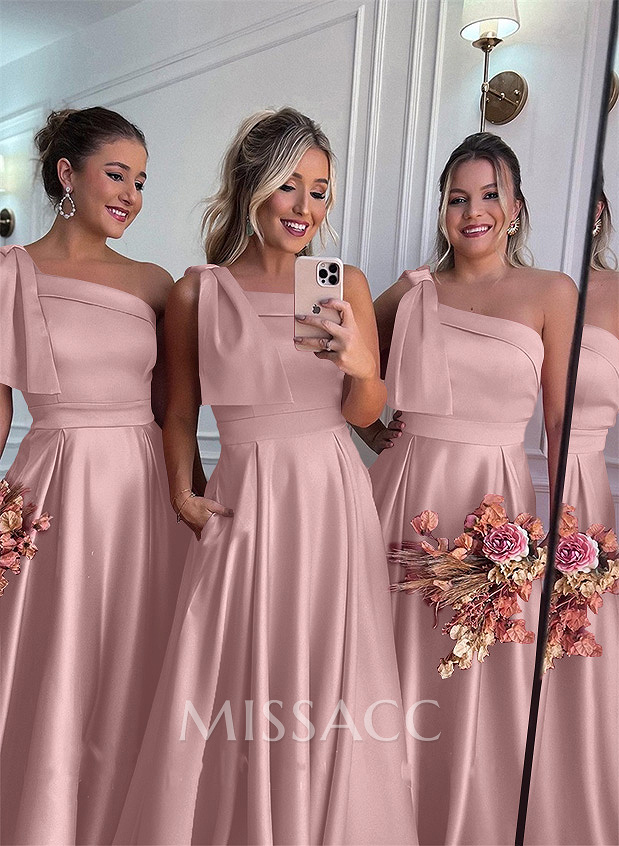 One-Shoulder A-Line Satin Bridesmaid Dresses With Pockets One-Shoulder A-Line Satin Bridesmaid Dresses With Pockets