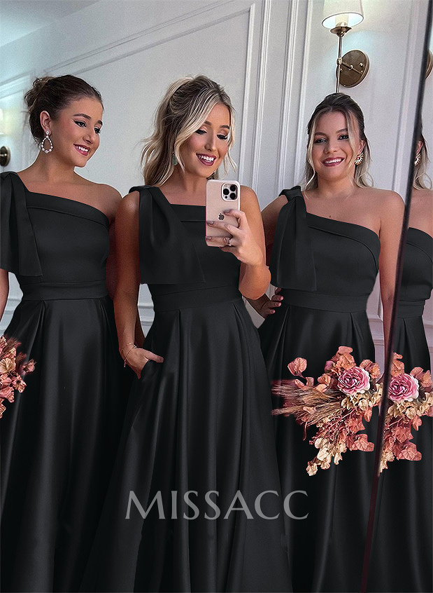 One-Shoulder A-Line Satin Bridesmaid Dresses With Pockets