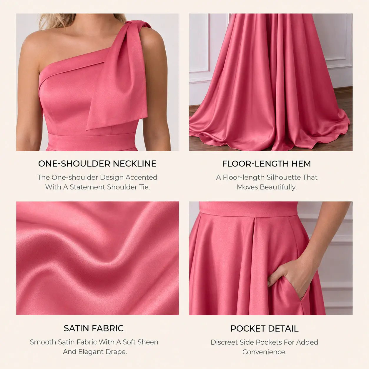 One-Shoulder A-Line Satin Bridesmaid Dresses With Pockets - Missacc