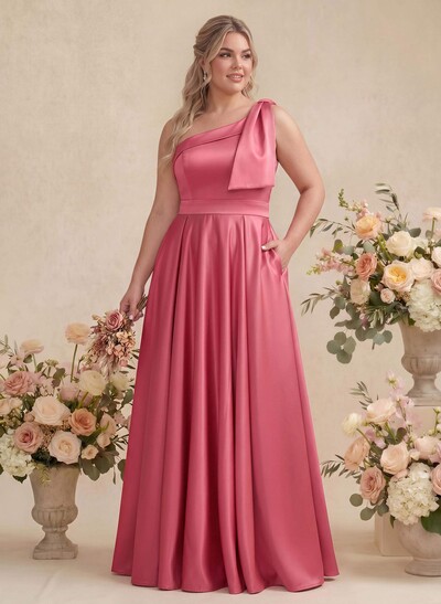 One-Shoulder A-Line Satin Bridesmaid Dresses With Pockets
