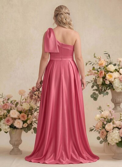 One-Shoulder A-Line Satin Bridesmaid Dresses With Pockets