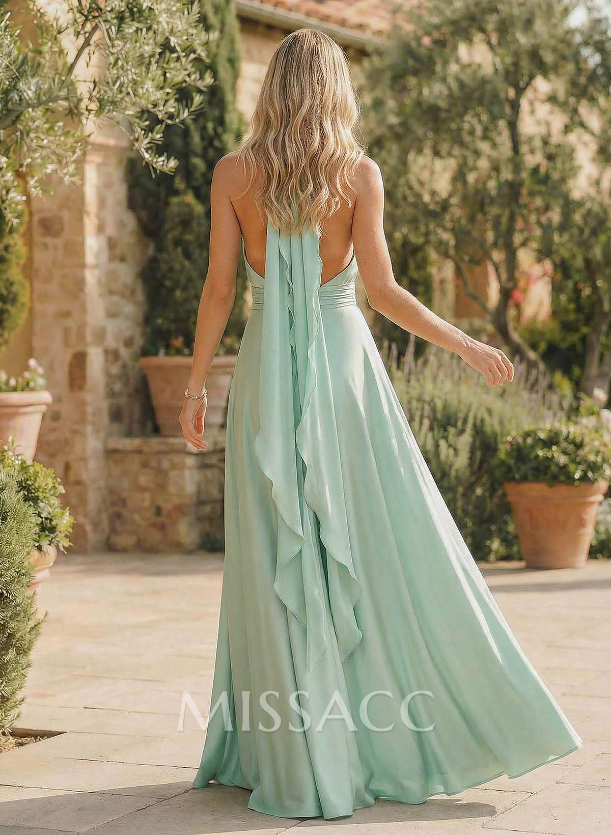 A-Line Halter Sleeveless Floor-Length Bridesmaid Dresses With Split Front A-Line Halter Sleeveless Floor-Length Bridesmaid Dresses With Split Front