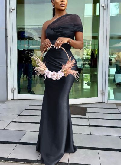 Trumpet/Mermaid One-Shoulder Sleeveless Satin/Tulle Bridesmaid Dresses Trumpet/Mermaid One-Shoulder Sleeveless Satin/Tulle Bridesmaid Dresses