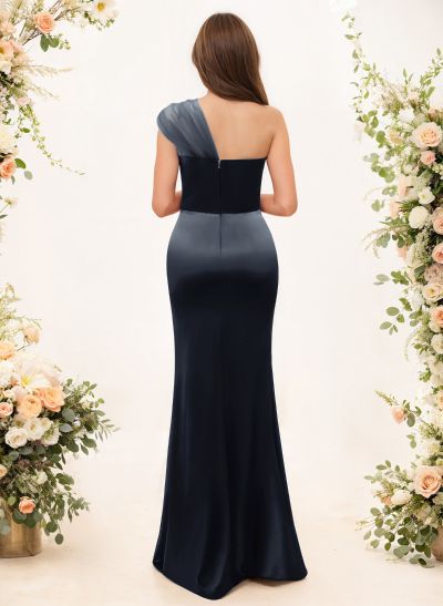 Trumpet/Mermaid One-Shoulder Sleeveless Satin/Tulle Bridesmaid Dresses Trumpet/Mermaid One-Shoulder Sleeveless Satin/Tulle Bridesmaid Dresses