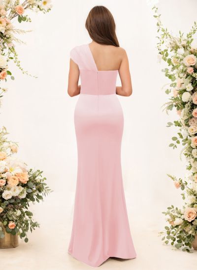 Trumpet/Mermaid One-Shoulder Sleeveless Satin/Tulle Bridesmaid Dresses