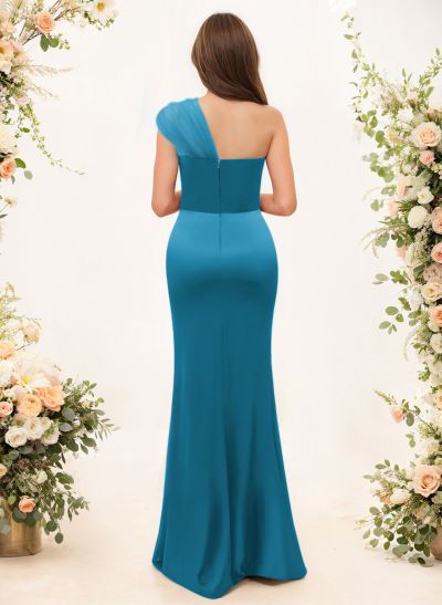 Trumpet/Mermaid One-Shoulder Sleeveless Satin/Tulle Bridesmaid Dresses