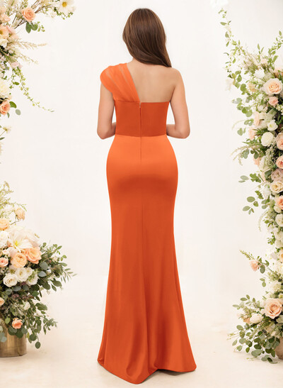Trumpet/Mermaid One-Shoulder Sleeveless Satin/Tulle Bridesmaid Dresses