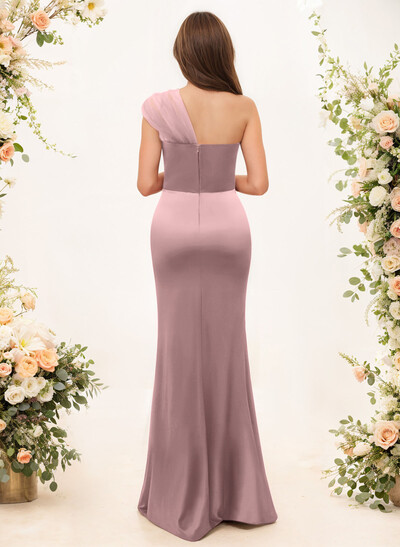 Trumpet/Mermaid One-Shoulder Sleeveless Satin/Tulle Bridesmaid Dresses