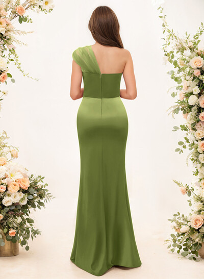Trumpet/Mermaid One-Shoulder Sleeveless Satin/Tulle Bridesmaid Dresses Trumpet/Mermaid One-Shoulder Sleeveless Satin/Tulle Bridesmaid Dresses